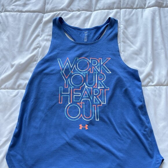 Under Armour Youth Girls HeatGear Blue Fitted Tank Top Activewear Outdoor - Picture 2 of 7